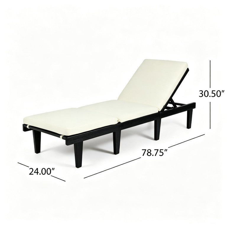 English Elm Ariana Outdoor Acacia Wood Chaise Lounge with Cushion Matte Black Patio Lounger N769P530265B