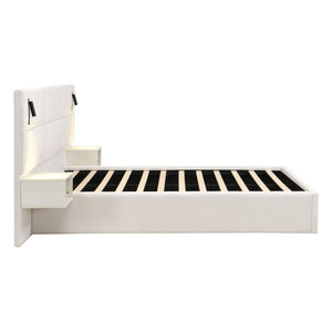 English Elm Soft, Upholstered Queen Bed with Built-In Reading Lamp and Side Shelves for Modern Rooms N769Q343382W