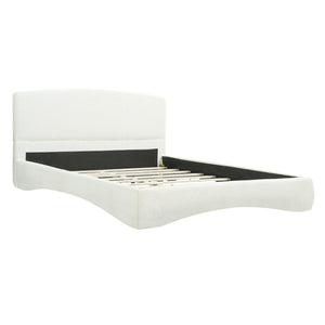 English Elm Curved Boucle Queen Bed with Smart Led Ambient Strip Sculptural Upholstered Frame N769Q386585C