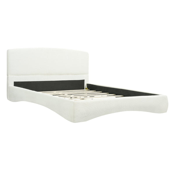 English Elm Curved Boucle Queen Bed with Smart Led Ambient Strip Sculptural Upholstered Frame N769Q386585C