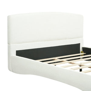 English Elm Curved Boucle Queen Bed with Smart Led Ambient Strip Sculptural Upholstered Frame N769Q386585C