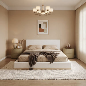 English Elm Elegant Queen Bed Antique Cloth Upholstered Headboard with Natural Solid Wood Base Frame N769Q389555W