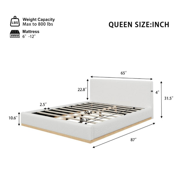 English Elm Elegant Queen Bed Antique Cloth Upholstered Headboard with Natural Solid Wood Base Frame N769Q389555W