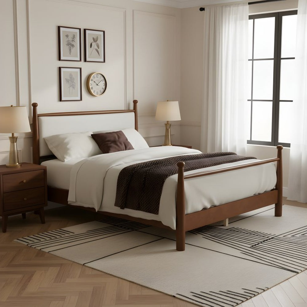 English Elm Solid Poplar Queen Bed Frame Upholstered Headboard Modern Farmhouse Slat Support N769Q410617D