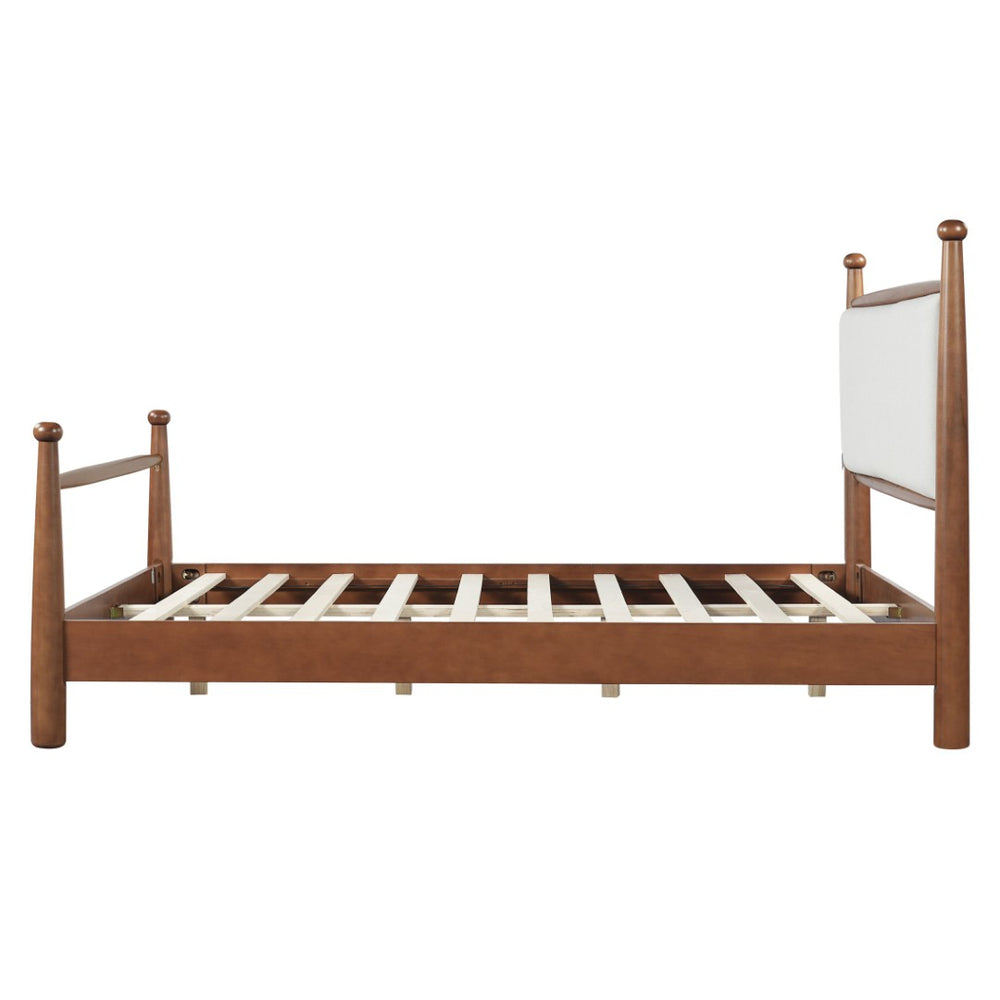 English Elm Solid Poplar Queen Bed Frame Upholstered Headboard Modern Farmhouse Slat Support N769Q410617D