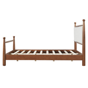 English Elm Solid Poplar Queen Bed Frame Upholstered Headboard Modern Farmhouse Slat Support N769Q410617D