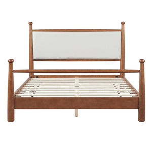 English Elm Solid Poplar Queen Bed Frame Upholstered Headboard Modern Farmhouse Slat Support N769Q410617D