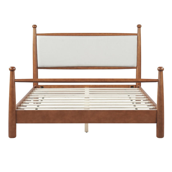 English Elm Solid Poplar Queen Bed Frame Upholstered Headboard Modern Farmhouse Slat Support N769Q410617D