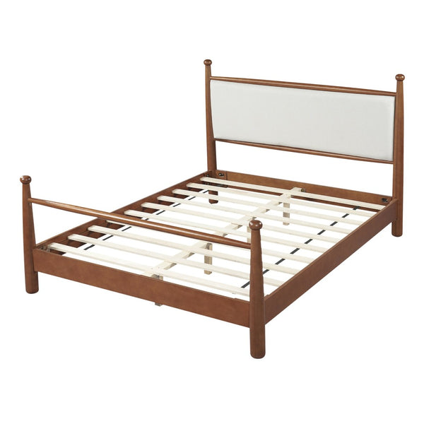 English Elm Solid Poplar Queen Bed Frame Upholstered Headboard Modern Farmhouse Slat Support N769Q410617D