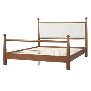 English Elm Solid Poplar Queen Bed Frame Upholstered Headboard Modern Farmhouse Slat Support N769Q410617D