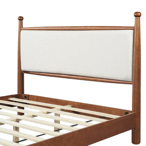 English Elm Solid Poplar Queen Bed Frame Upholstered Headboard Modern Farmhouse Slat Support N769Q410617D