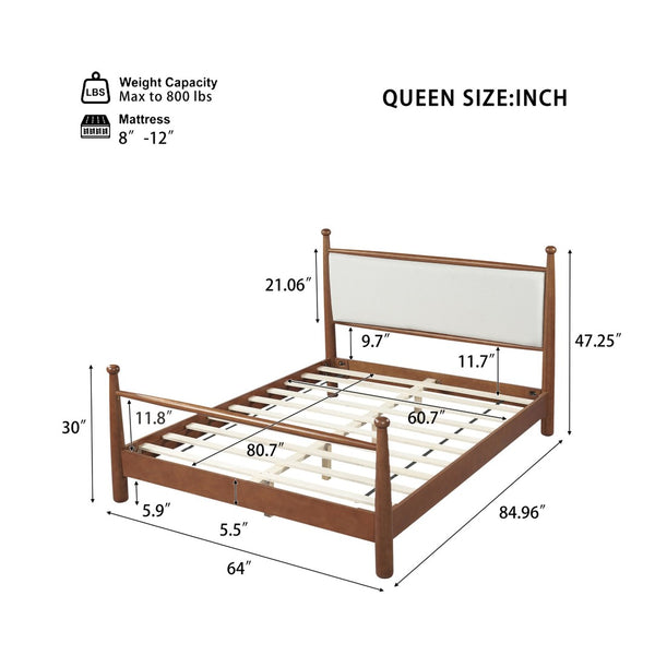English Elm Solid Poplar Queen Bed Frame Upholstered Headboard Modern Farmhouse Slat Support N769Q410617D