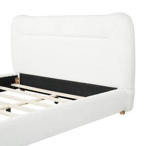 English Elm Minimalist Curved Queen Platform Bed Teddy Fleece Upholstered Sculpted Arch Headboard N769Q411312C