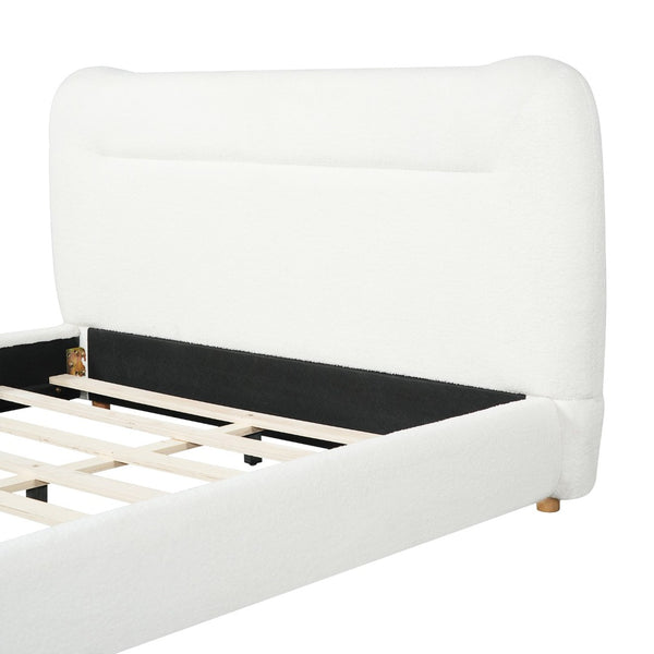 English Elm Minimalist Curved Queen Platform Bed Teddy Fleece Upholstered Sculpted Arch Headboard N769Q411312C