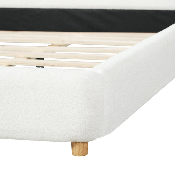 English Elm Minimalist Curved Queen Platform Bed Teddy Fleece Upholstered Sculpted Arch Headboard N769Q411312C