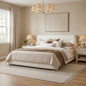 English Elm Minimalist Curved Queen Platform Bed Teddy Fleece Upholstered Sculpted Arch Headboard N769Q411312C