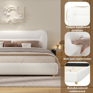 English Elm Minimalist Curved Queen Platform Bed Teddy Fleece Upholstered Sculpted Arch Headboard N769Q411312C