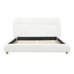 English Elm Minimalist Curved Queen Platform Bed Teddy Fleece Upholstered Sculpted Arch Headboard N769Q411312C