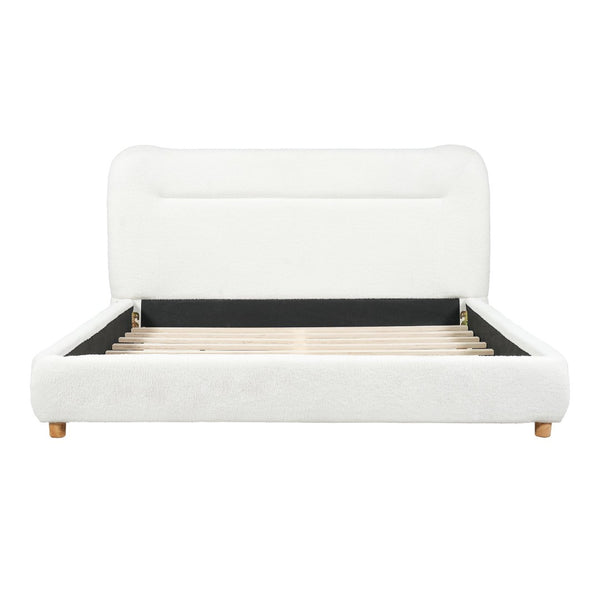 English Elm Minimalist Curved Queen Platform Bed Teddy Fleece Upholstered Sculpted Arch Headboard N769Q411312C