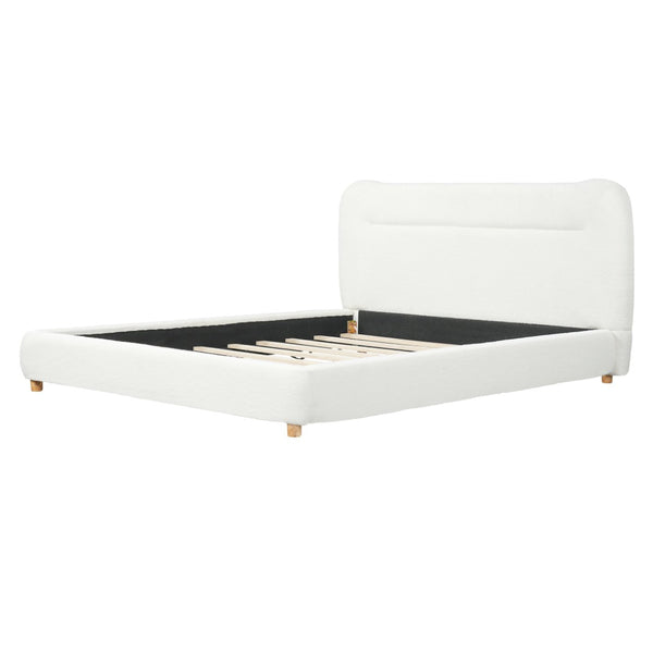 English Elm Minimalist Curved Queen Platform Bed Teddy Fleece Upholstered Sculpted Arch Headboard N769Q411312C