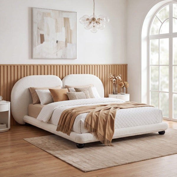 English Elm Extra Plush Teddy Fleece Platform Bed Curved Split Headboard 800 Lb Wooden Base N769Q419971W