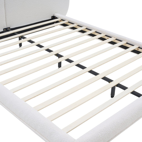 English Elm Extra Plush Teddy Fleece Platform Bed Curved Split Headboard 800 Lb Wooden Base N769Q419971W
