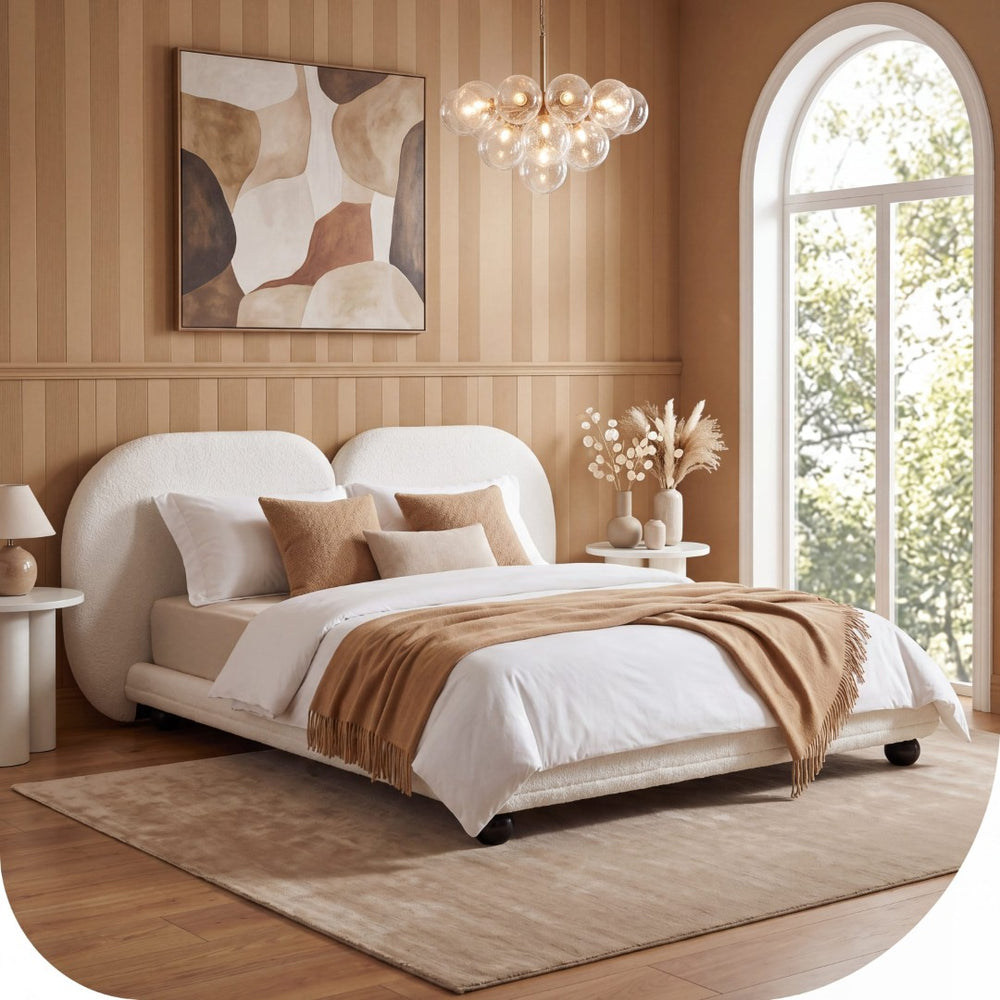 English Elm Extra Plush Teddy Fleece Platform Bed Curved Split Headboard 800 Lb Wooden Base N769Q419971W
