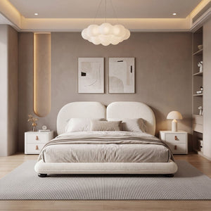 English Elm Extra Plush Teddy Fleece Platform Bed Curved Split Headboard 800 Lb Wooden Base N769Q419971W