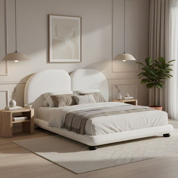 English Elm Extra Plush Teddy Fleece Platform Bed Curved Split Headboard 800 Lb Wooden Base N769Q419971W