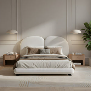 English Elm Extra Plush Teddy Fleece Platform Bed Curved Split Headboard 800 Lb Wooden Base N769Q419971W