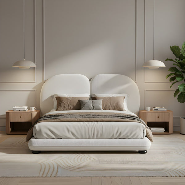 English Elm Extra Plush Teddy Fleece Platform Bed Curved Split Headboard 800 Lb Wooden Base N769Q419971W