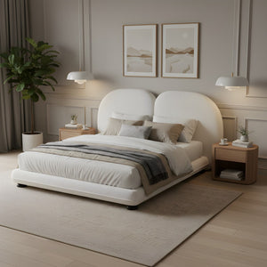 English Elm Extra Plush Teddy Fleece Platform Bed Curved Split Headboard 800 Lb Wooden Base N769Q419971W