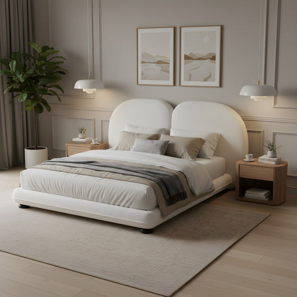 English Elm Extra Plush Teddy Fleece Platform Bed Curved Split Headboard 800 Lb Wooden Base N769Q419971W