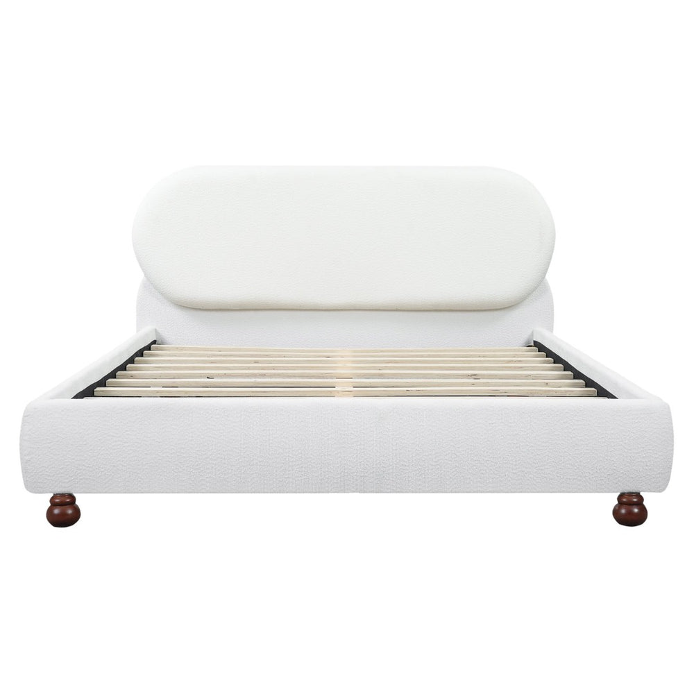 English Elm Cream-colored Boucle Queen Bed with Rubberwood Legs for a Refined Bedroom N769Q426834W