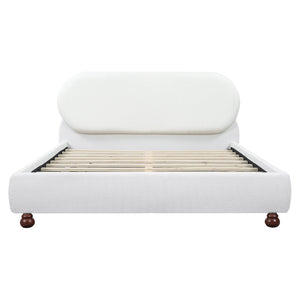 English Elm Cream-colored Boucle Queen Bed with Rubberwood Legs for a Refined Bedroom N769Q426834W