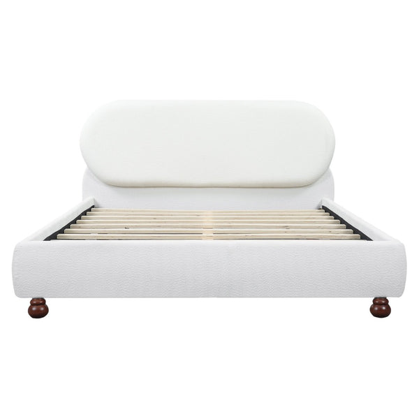 English Elm Cream-colored Boucle Queen Bed with Rubberwood Legs for a Refined Bedroom N769Q426834W