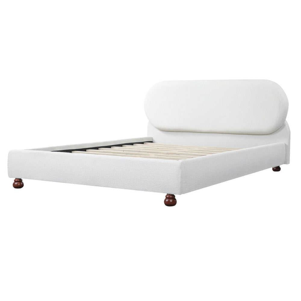 English Elm Cream-colored Boucle Queen Bed with Rubberwood Legs for a Refined Bedroom N769Q426834W