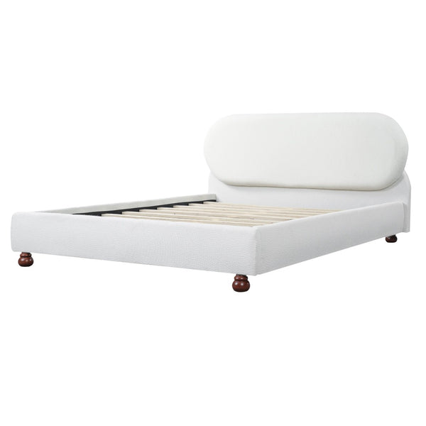 English Elm Cream-colored Boucle Queen Bed with Rubberwood Legs for a Refined Bedroom N769Q426834W