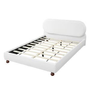 English Elm Cream-colored Boucle Queen Bed with Rubberwood Legs for a Refined Bedroom N769Q426834W