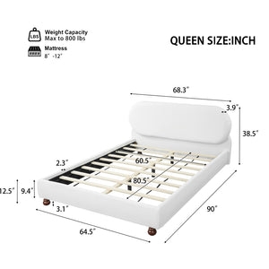 English Elm Cream-colored Boucle Queen Bed with Rubberwood Legs for a Refined Bedroom N769Q426834W