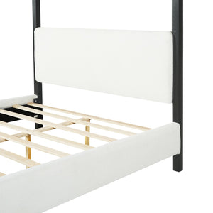 English Elm Modern Four Poster Canopy Bed Iron Frame Bouclé Headboard Architectural Bedroom Anchor N769Q439680A