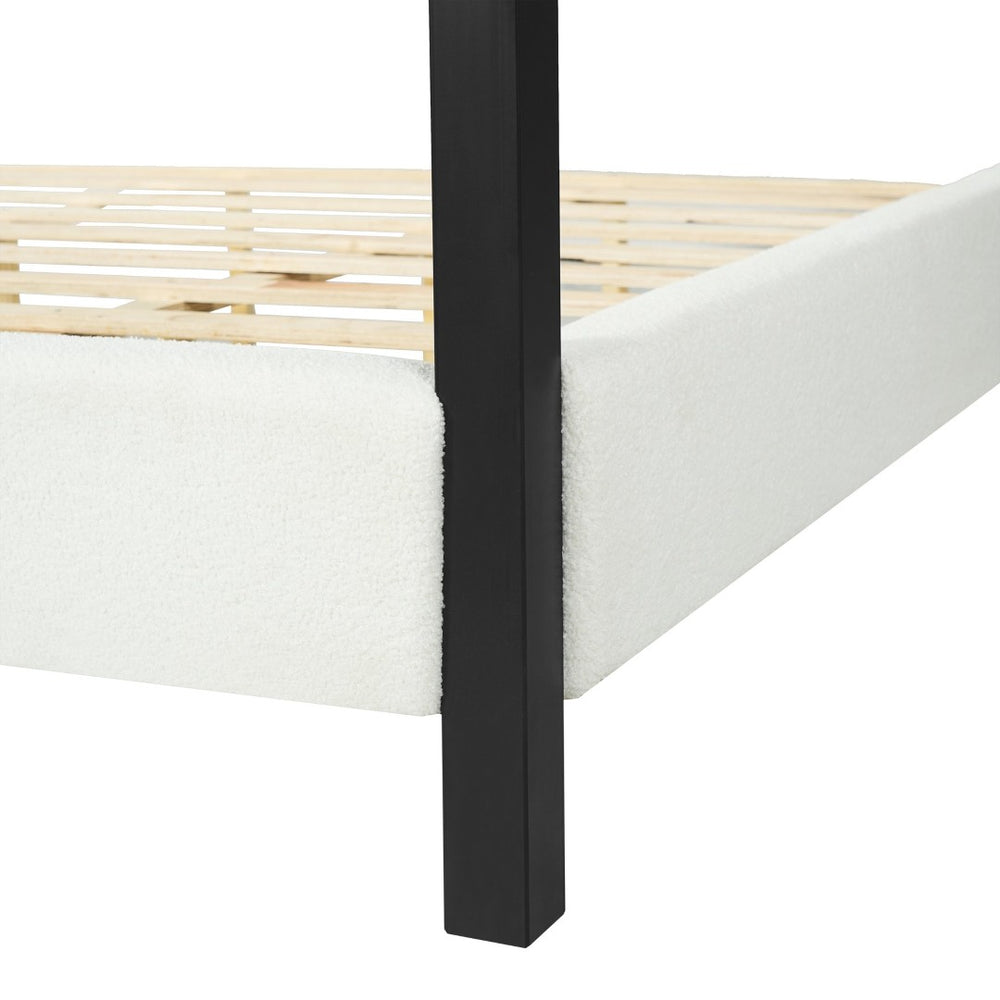 English Elm Modern Four Poster Canopy Bed Iron Frame Bouclé Headboard Architectural Bedroom Anchor N769Q439680A