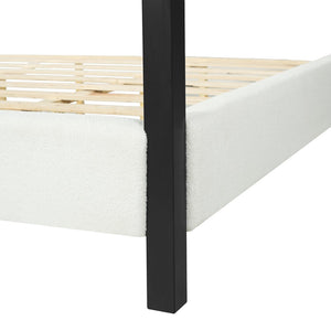 English Elm Modern Four Poster Canopy Bed Iron Frame Bouclé Headboard Architectural Bedroom Anchor N769Q439680A