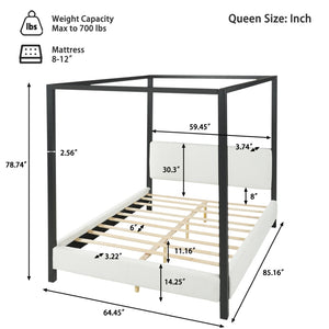 English Elm Modern Four Poster Canopy Bed Iron Frame Bouclé Headboard Architectural Bedroom Anchor N769Q439680A