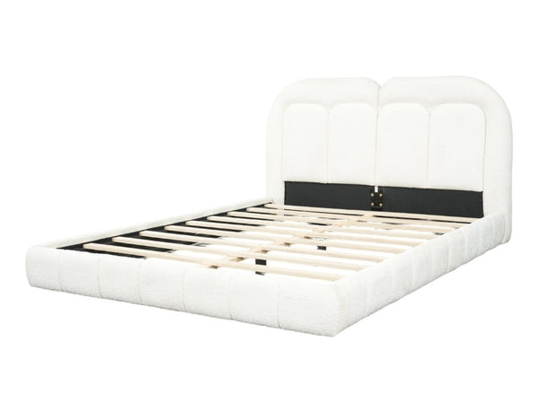 English Elm Queen Boucle Platform Bed Tufted Layered Headboard Solid Wood Slat Frame 800Lb N769Q443255W