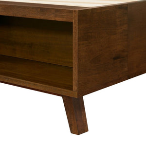 English Elm Walnut Queen Platform Bed Rubberwood Frame Footboard Storage Mid-Century Modern N769Q458324D