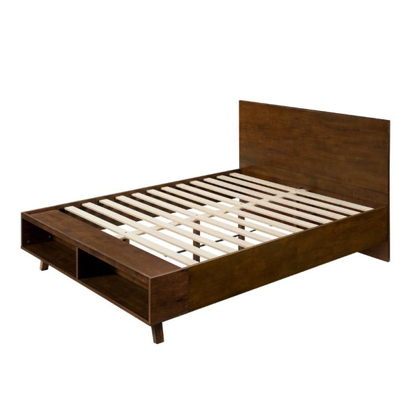 English Elm Walnut Queen Platform Bed Rubberwood Frame Footboard Storage Mid-Century Modern N769Q458324D