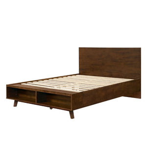 English Elm Walnut Queen Platform Bed Rubberwood Frame Footboard Storage Mid-Century Modern N769Q458324D