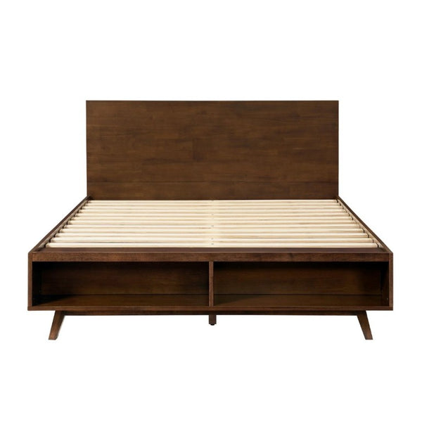 English Elm Walnut Queen Platform Bed Rubberwood Frame Footboard Storage Mid-Century Modern N769Q458324D