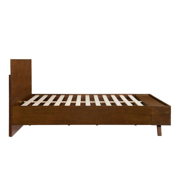 English Elm Walnut Queen Platform Bed Rubberwood Frame Footboard Storage Mid-Century Modern N769Q458324D